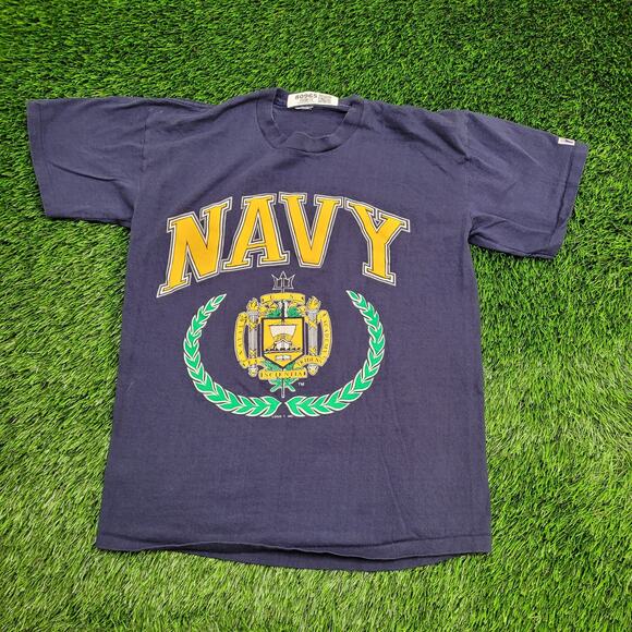 Vintage NAVY Shirt Medium 19x25 Navy Blue - Picture 1 of 12